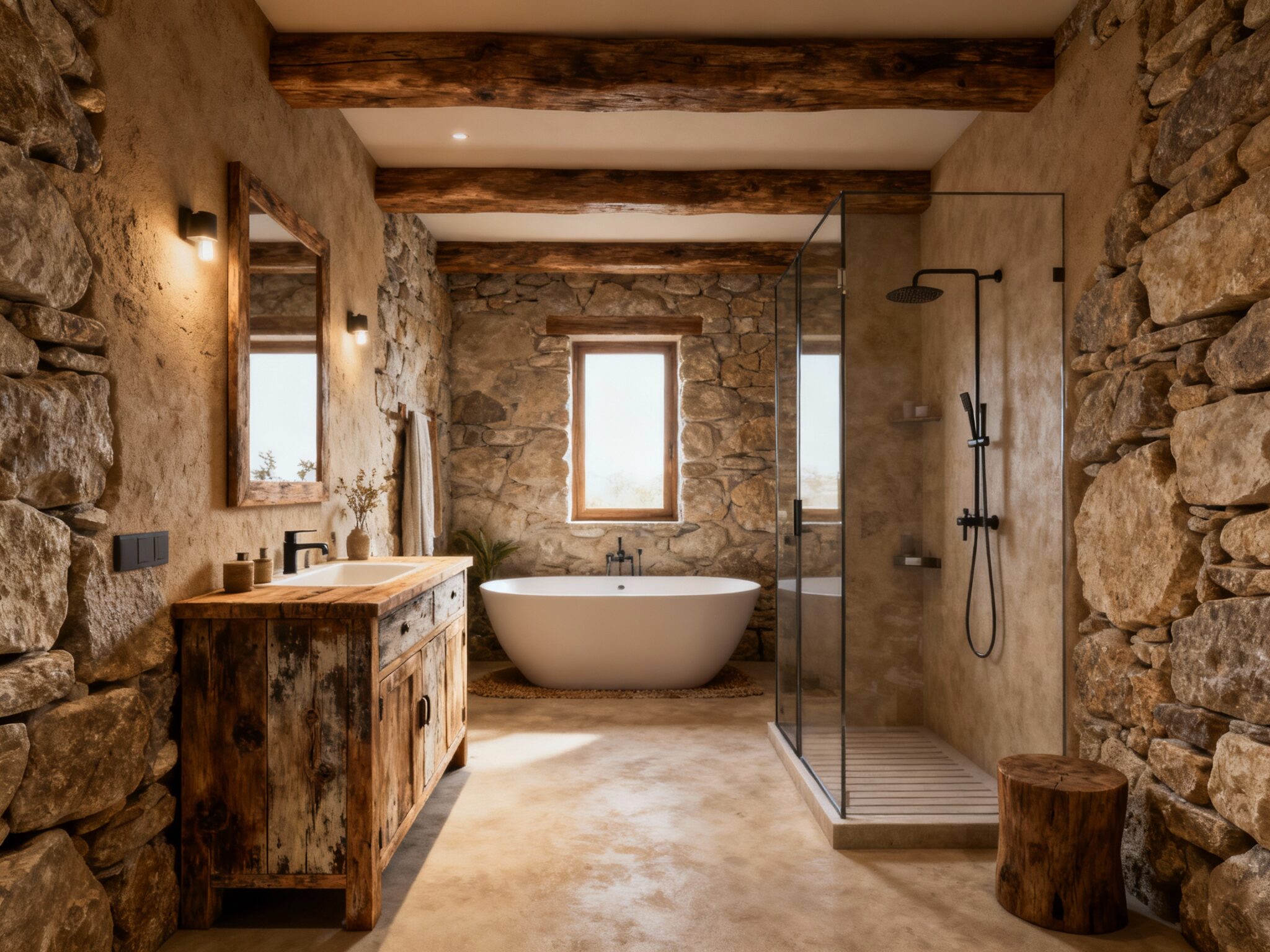 rusztikus fürdőszoba tervezés